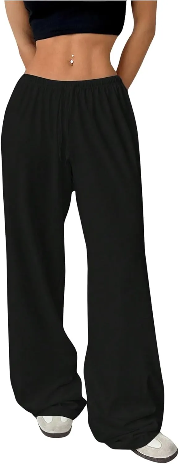 SHENHE Women's Wide Leg Pants Casual Drawstring Y2k Low Rise Lounge Pants Loose Trousers