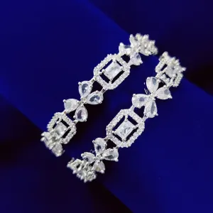Shimmering White Rhodium Bangles  (Pack of 2)