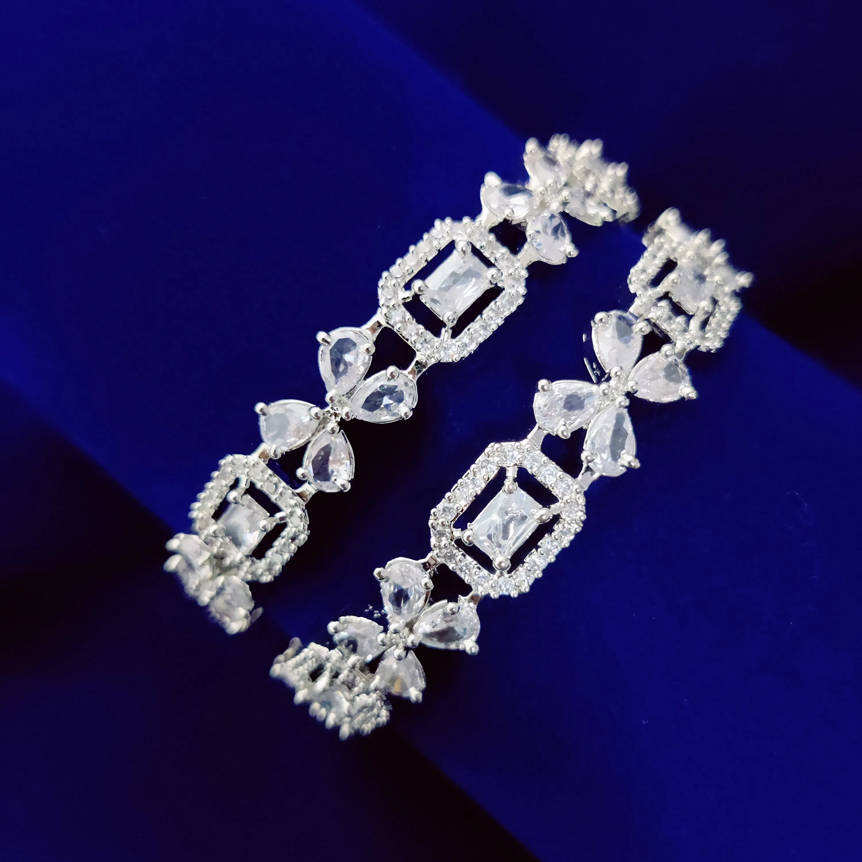 Shimmering White Rhodium Bangles  (Pack of 2)