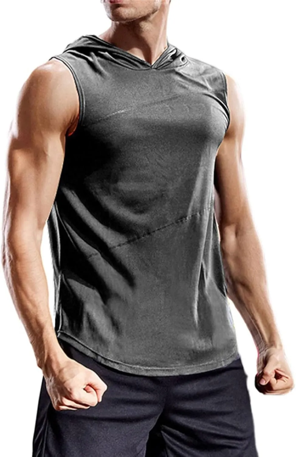 Sleeveless Hoodie Top for Men Gym Workout Tank Tops Quick Dry Running Jogging Fitness Casual Athletic Vest