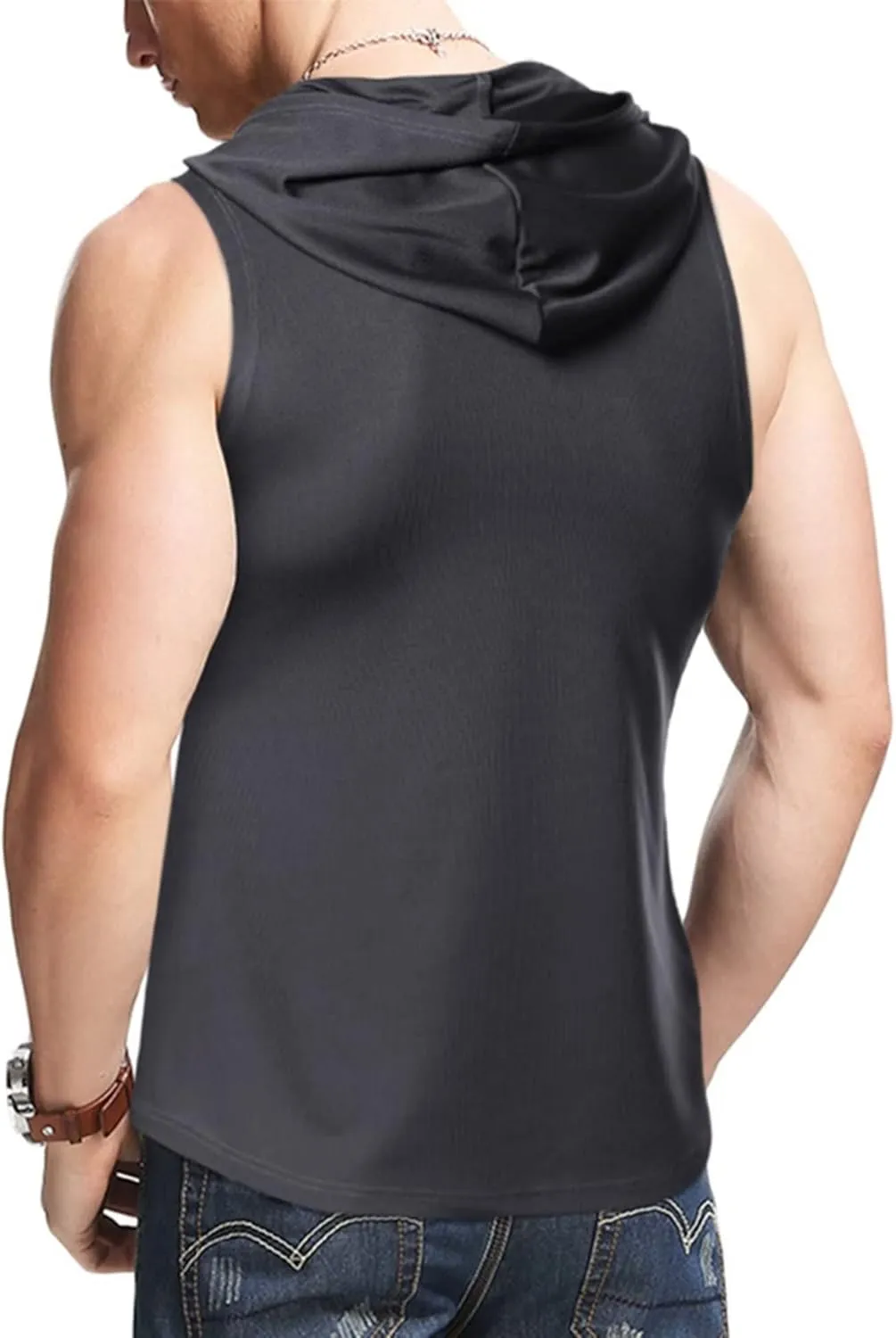 Sleeveless Hoodie Top for Men Gym Workout Tank Tops Quick Dry Running Jogging Fitness Casual Athletic Vest