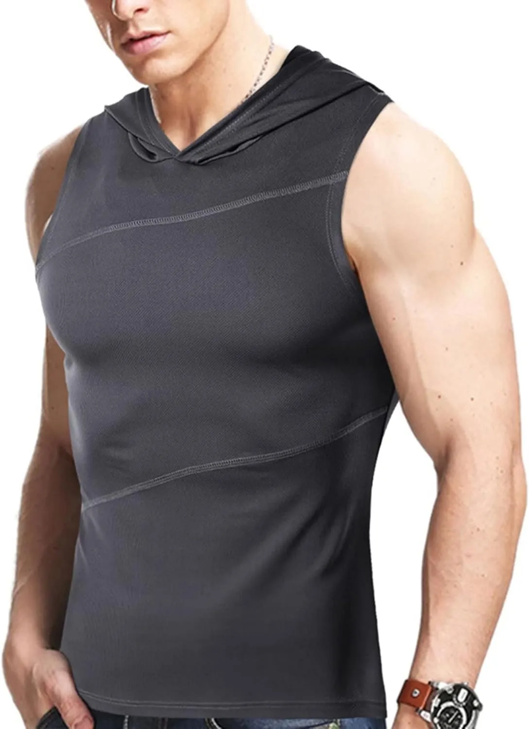 Sleeveless Hoodie Top for Men Gym Workout Tank Tops Quick Dry Running Jogging Fitness Casual Athletic Vest