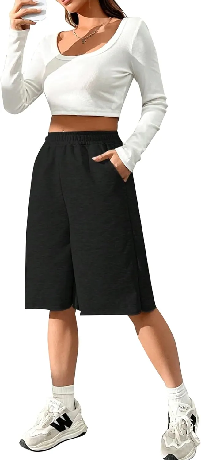 SOFIA'S CHOICE Women's Wide Leg Sweat Shorts Jogger Athletic Bermuda Short Pants with Pockets