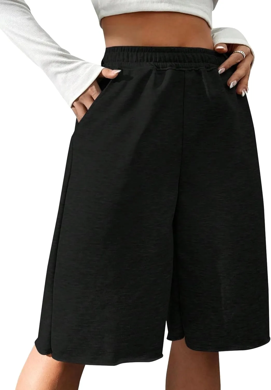 SOFIA'S CHOICE Women's Wide Leg Sweat Shorts Jogger Athletic Bermuda Short Pants with Pockets