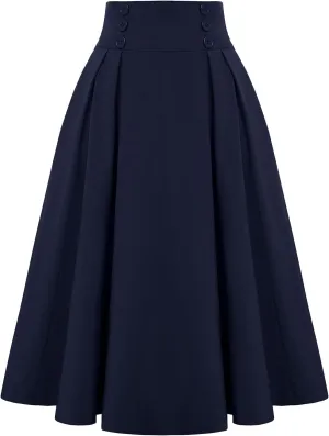 Solid Color Skirts for Women High Waisted Bohemian Midi Length Casual Skirt with Elastic Waist and Tiered Design