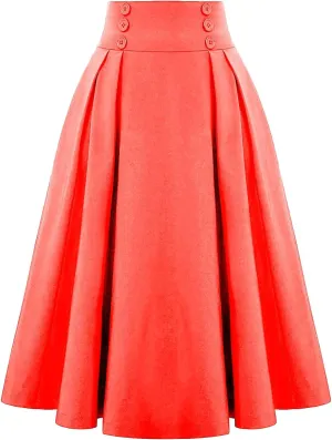 Solid Color Skirts for Women High Waisted Bohemian Midi Length Casual Skirt with Elastic Waist and Tiered Design
