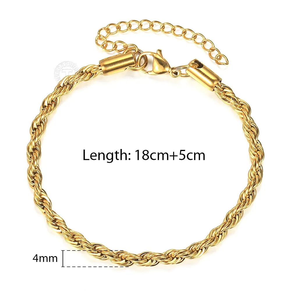 Stainless Steel Twisted Rope Chain Bracelets (Gold | Silver)