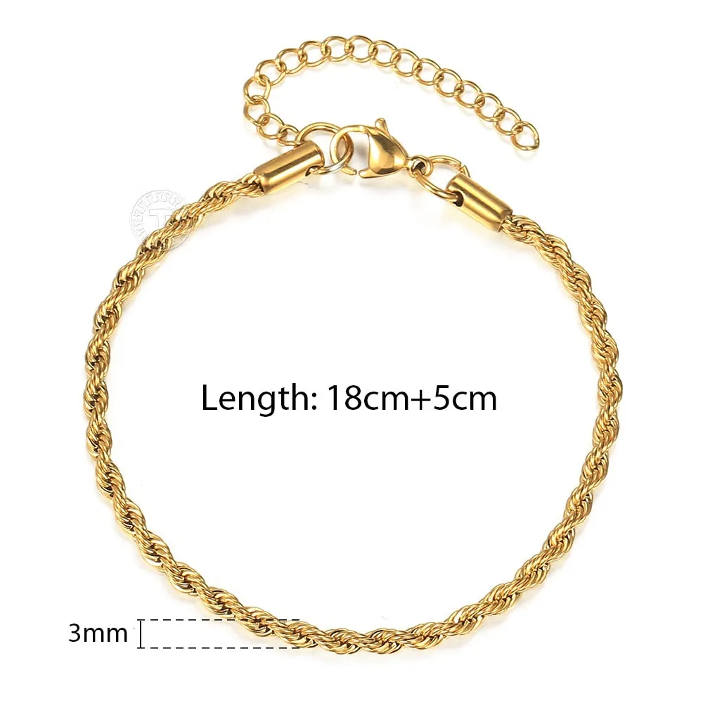 Stainless Steel Twisted Rope Chain Bracelets (Gold | Silver)