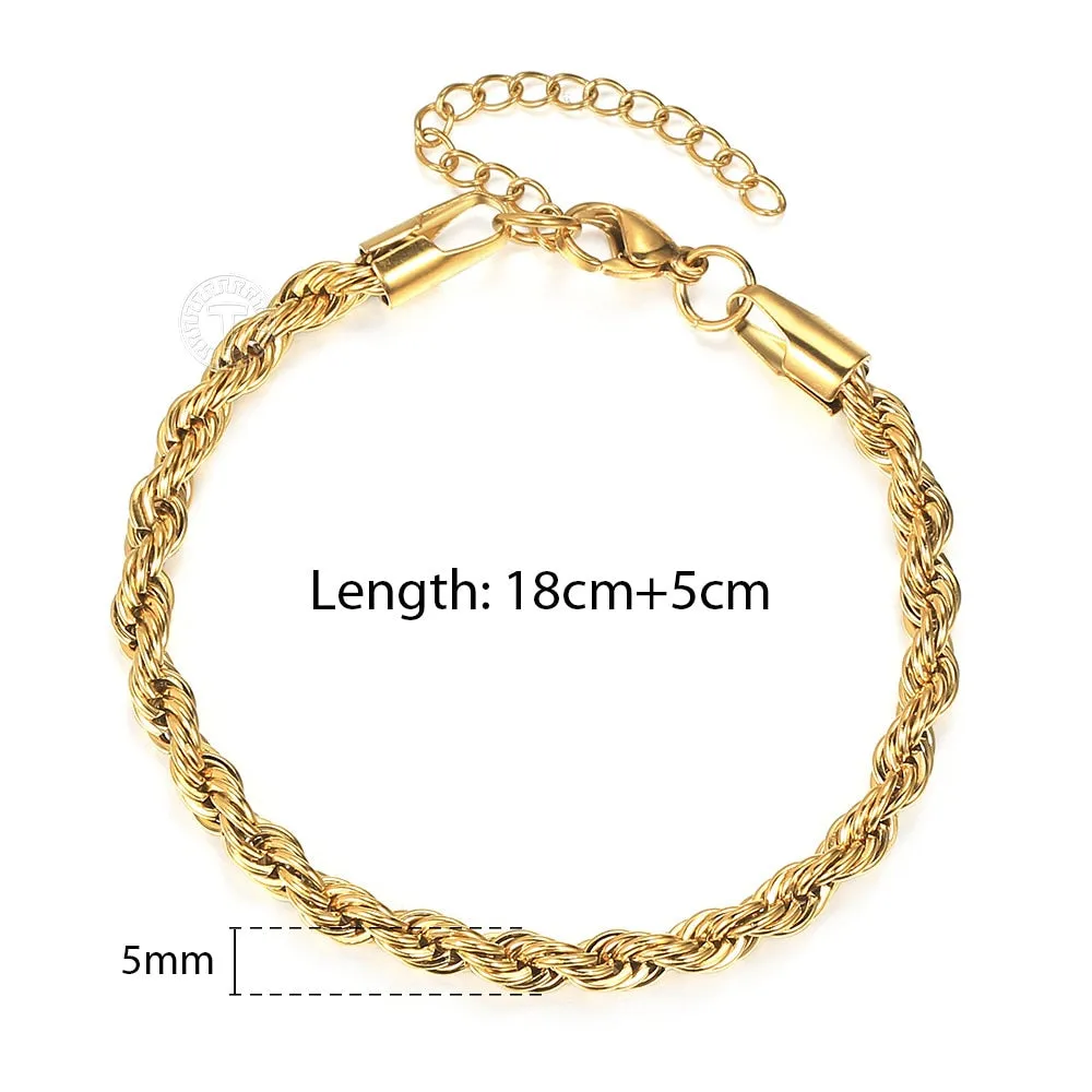 Stainless Steel Twisted Rope Chain Bracelets (Gold | Silver)