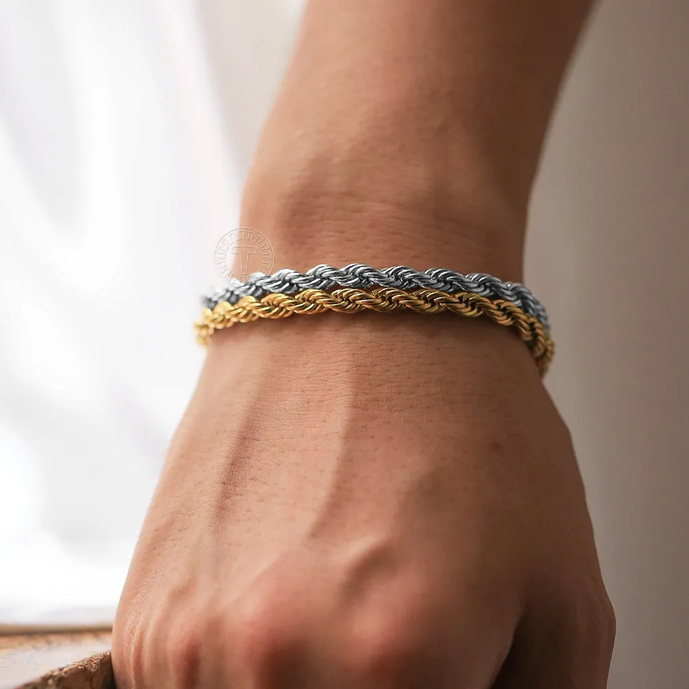 Stainless Steel Twisted Rope Chain Bracelets (Gold | Silver)