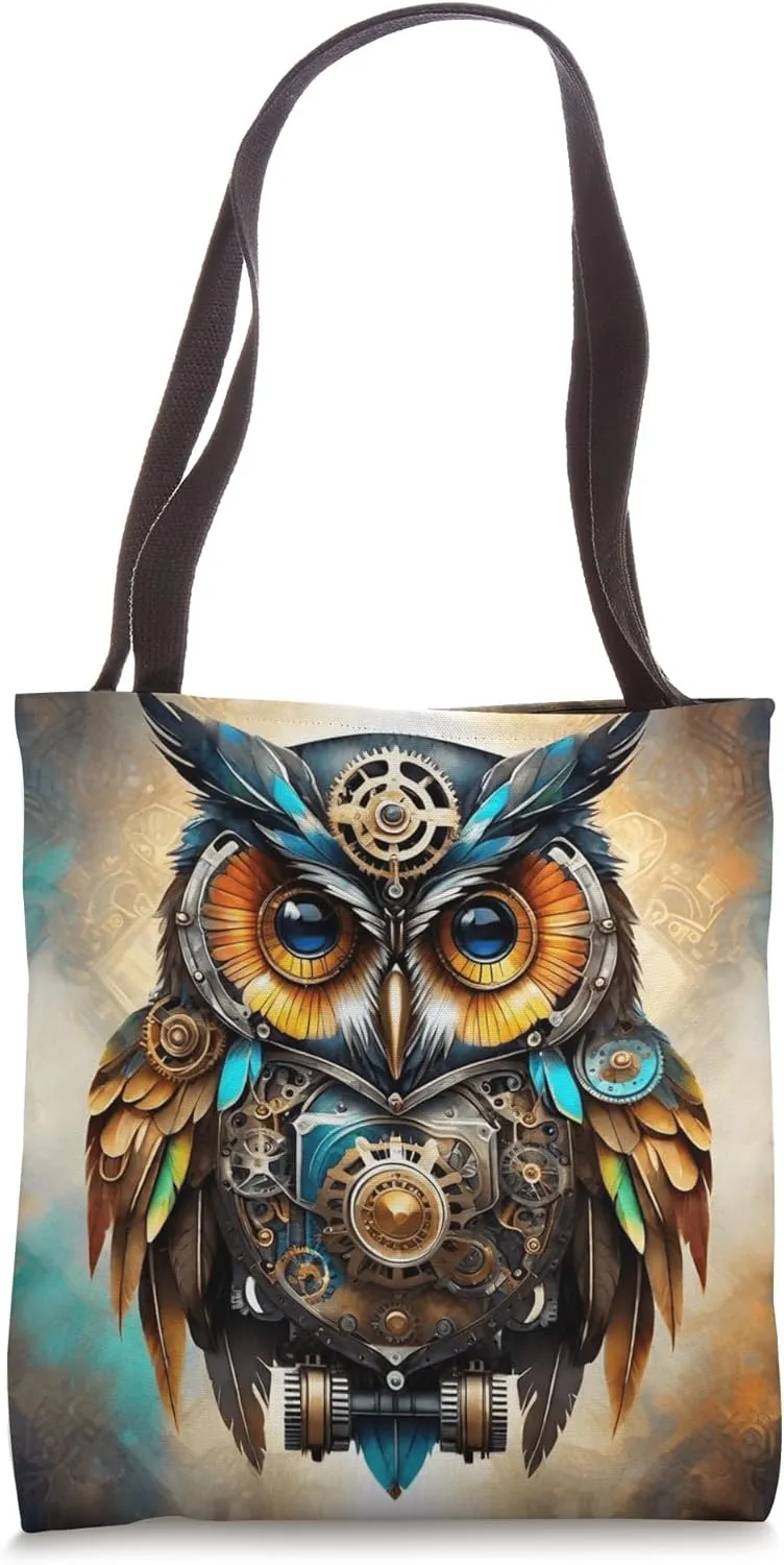 Steampunk Owl Vintage Geeky Essential Surreal Fantasy Print Tote Bag