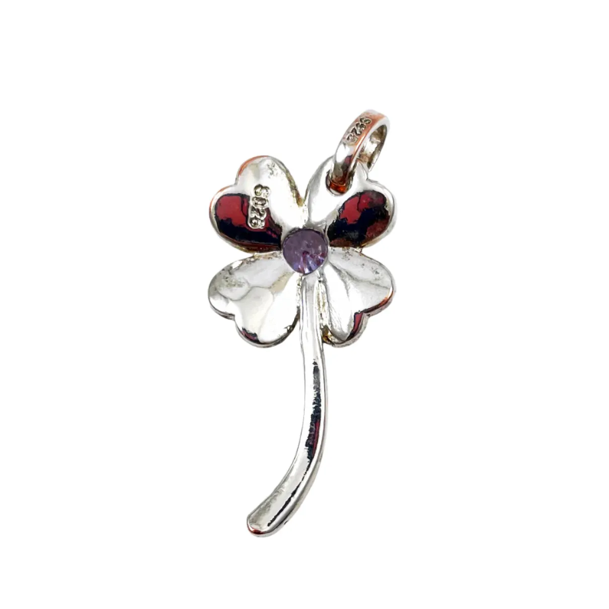 Sterling Lucky Four Leaf Clover Amethyst Vintage