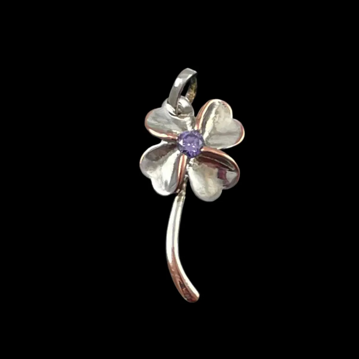 Sterling Lucky Four Leaf Clover Amethyst Vintage