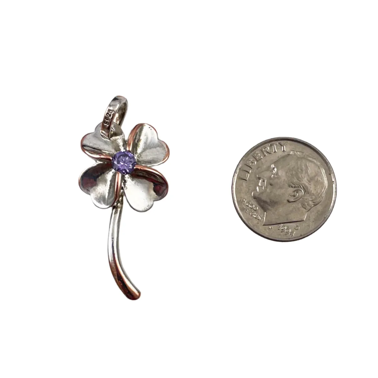 Sterling Lucky Four Leaf Clover Amethyst Vintage