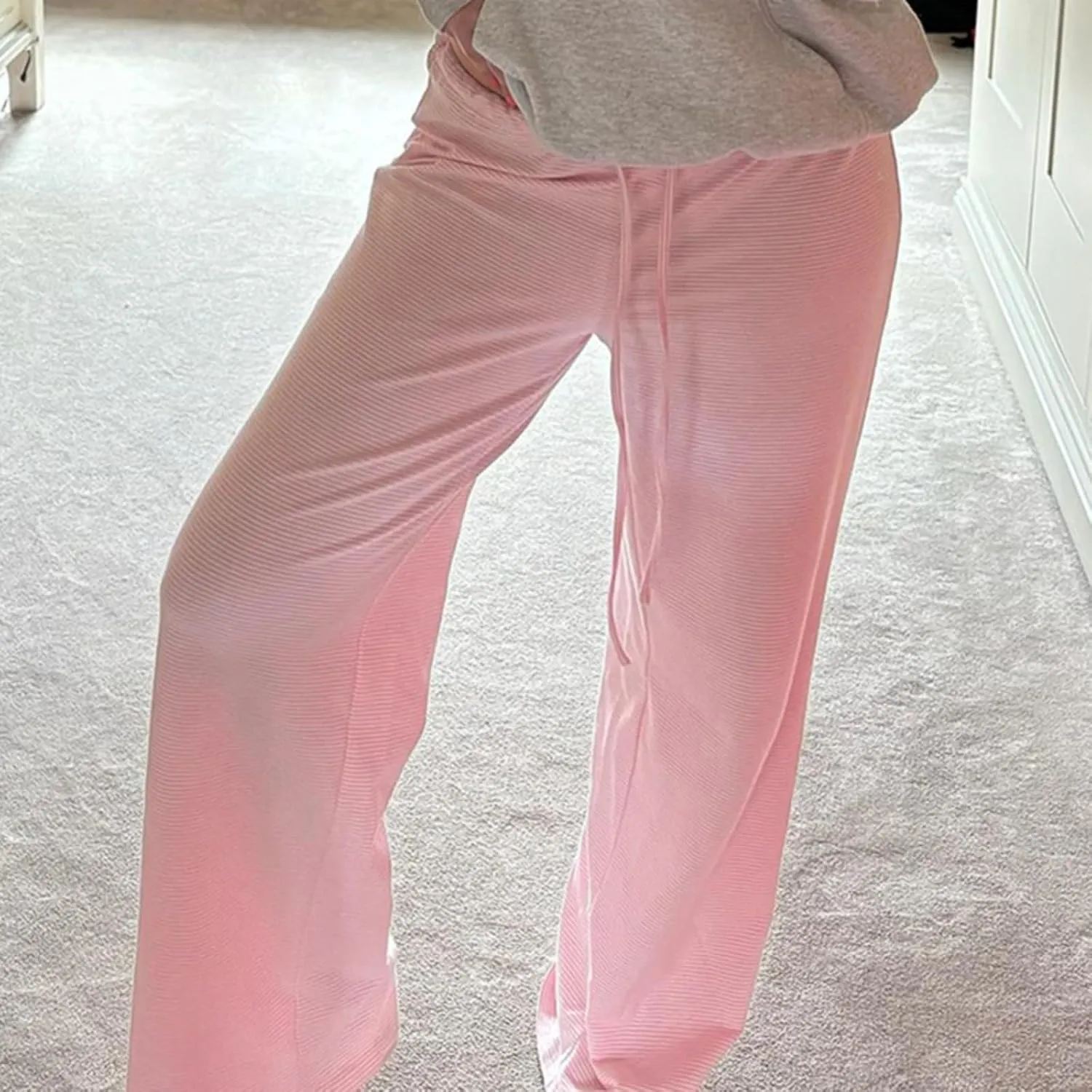 Striped Wide Leg Pants for Women - Casual Loose Fit High-Waisted Drawstring Pajama Pants - Straight Trousers