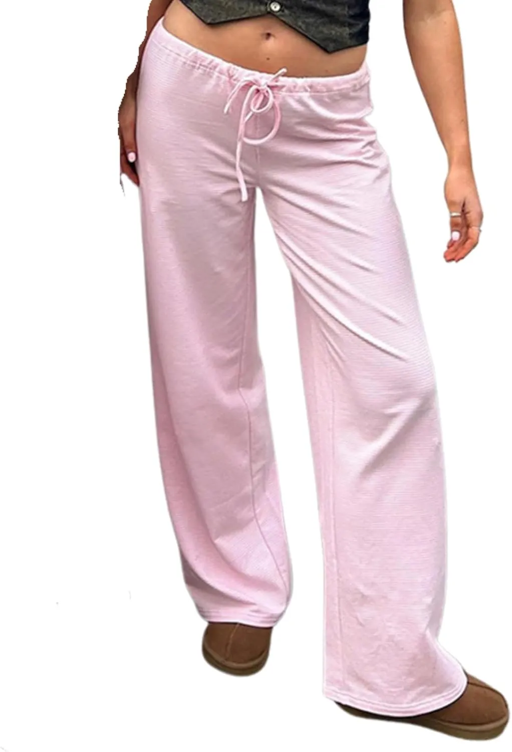 Striped Wide Leg Pants for Women - Casual Loose Fit High-Waisted Drawstring Pajama Pants - Straight Trousers