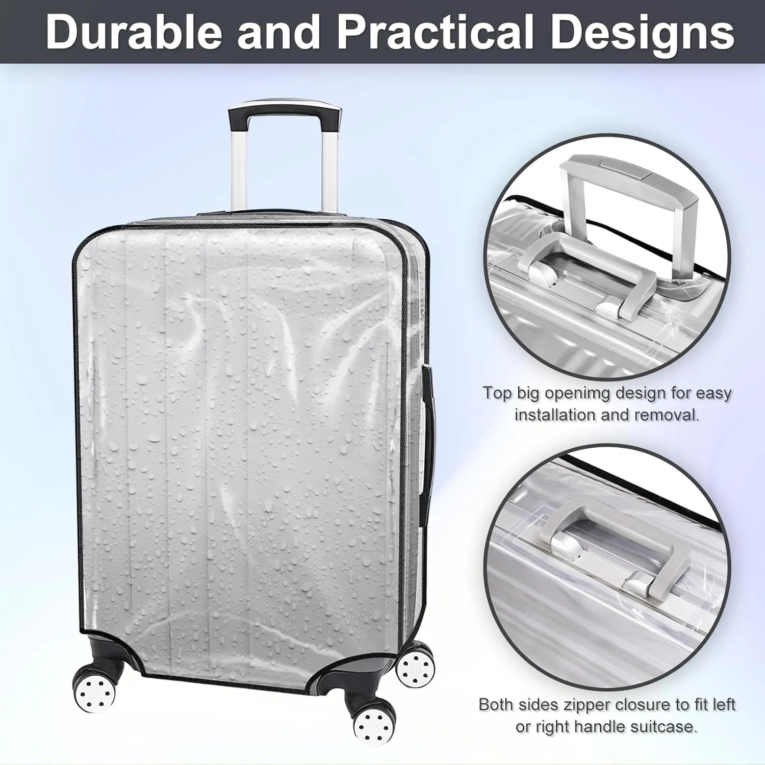 Suitcase Cover for 30" Luggage TSA Approved Clear PVC Thickened Protective Sleeve Waterproof Cover for Wheeled Luggage