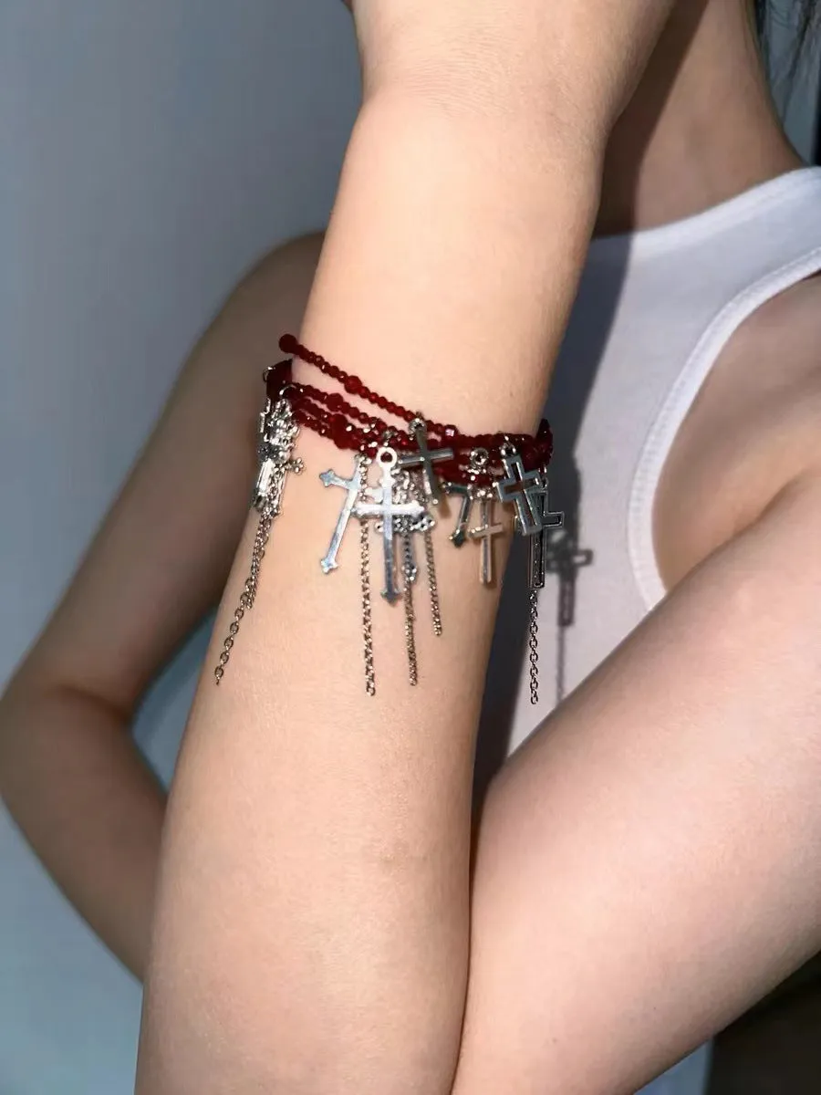 Summer Dark Cross Versatile Tassel Choker Necklace