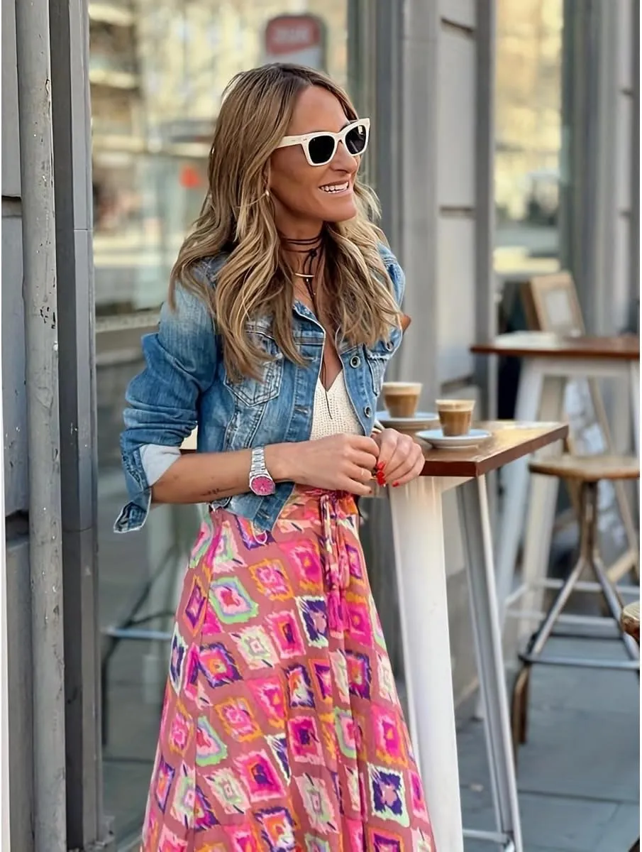 Summer Womens Casual Long Maxi Skirt,Women Dress Bohemian Style Skirts Beach Vacation Big Skirt
