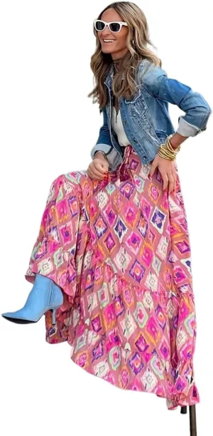 Summer Womens Casual Long Maxi Skirt,Women Dress Bohemian Style Skirts Beach Vacation Big Skirt