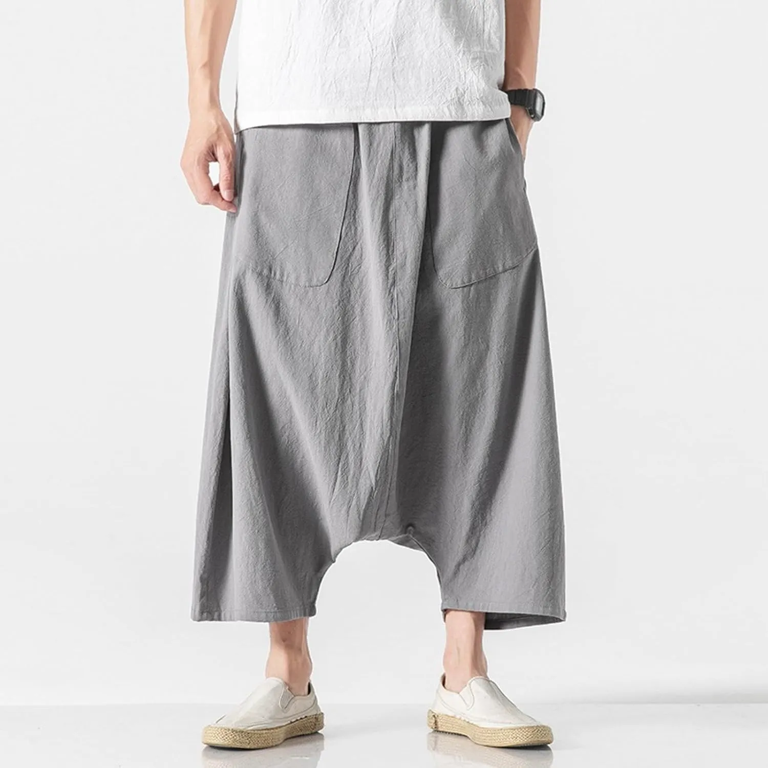 SUWBMHWE Men's Harem Pants Japanese Men Mens Shorts Long Hip Hop Bohemian Cotton Hippie Summer Wear Beach Yoga Toji Lounge