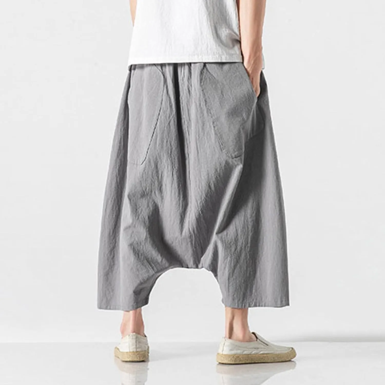 SUWBMHWE Men's Harem Pants Japanese Men Mens Shorts Long Hip Hop Bohemian Cotton Hippie Summer Wear Beach Yoga Toji Lounge