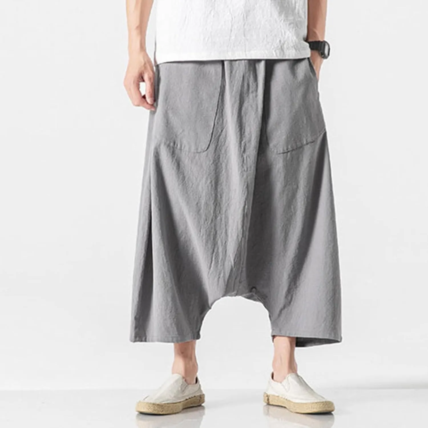 SUWBMHWE Men's Harem Pants Japanese Men Mens Shorts Long Hip Hop Bohemian Cotton Hippie Summer Wear Beach Yoga Toji Lounge