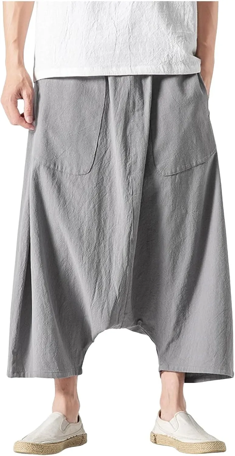 SUWBMHWE Men's Harem Pants Japanese Men Mens Shorts Long Hip Hop Bohemian Cotton Hippie Summer Wear Beach Yoga Toji Lounge
