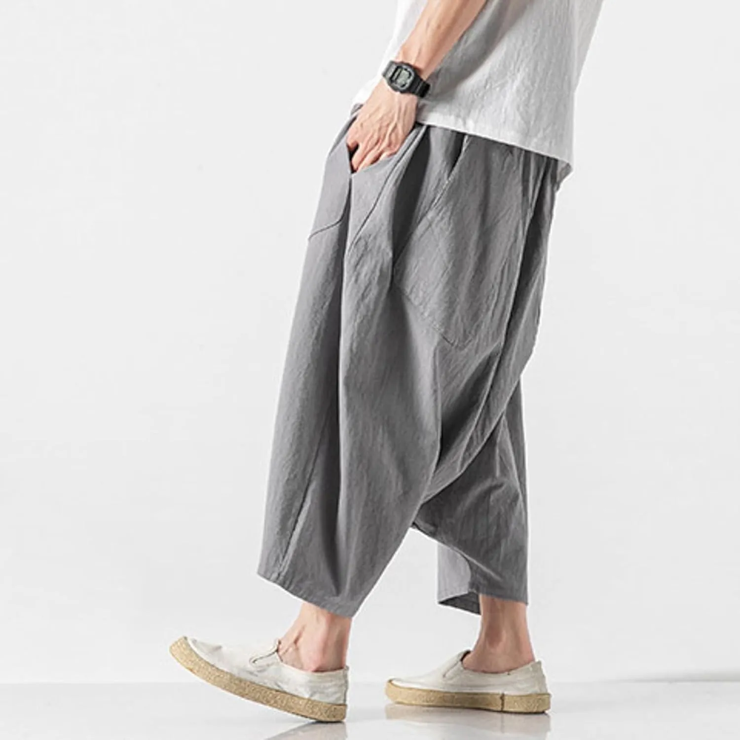 SUWBMHWE Men's Harem Pants Japanese Men Mens Shorts Long Hip Hop Bohemian Cotton Hippie Summer Wear Beach Yoga Toji Lounge