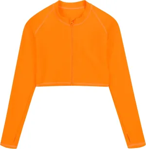 SwimZip Women's Long Sleeve Crop Top Rash Guard Swim Shirt - UPF 50  with Zipper