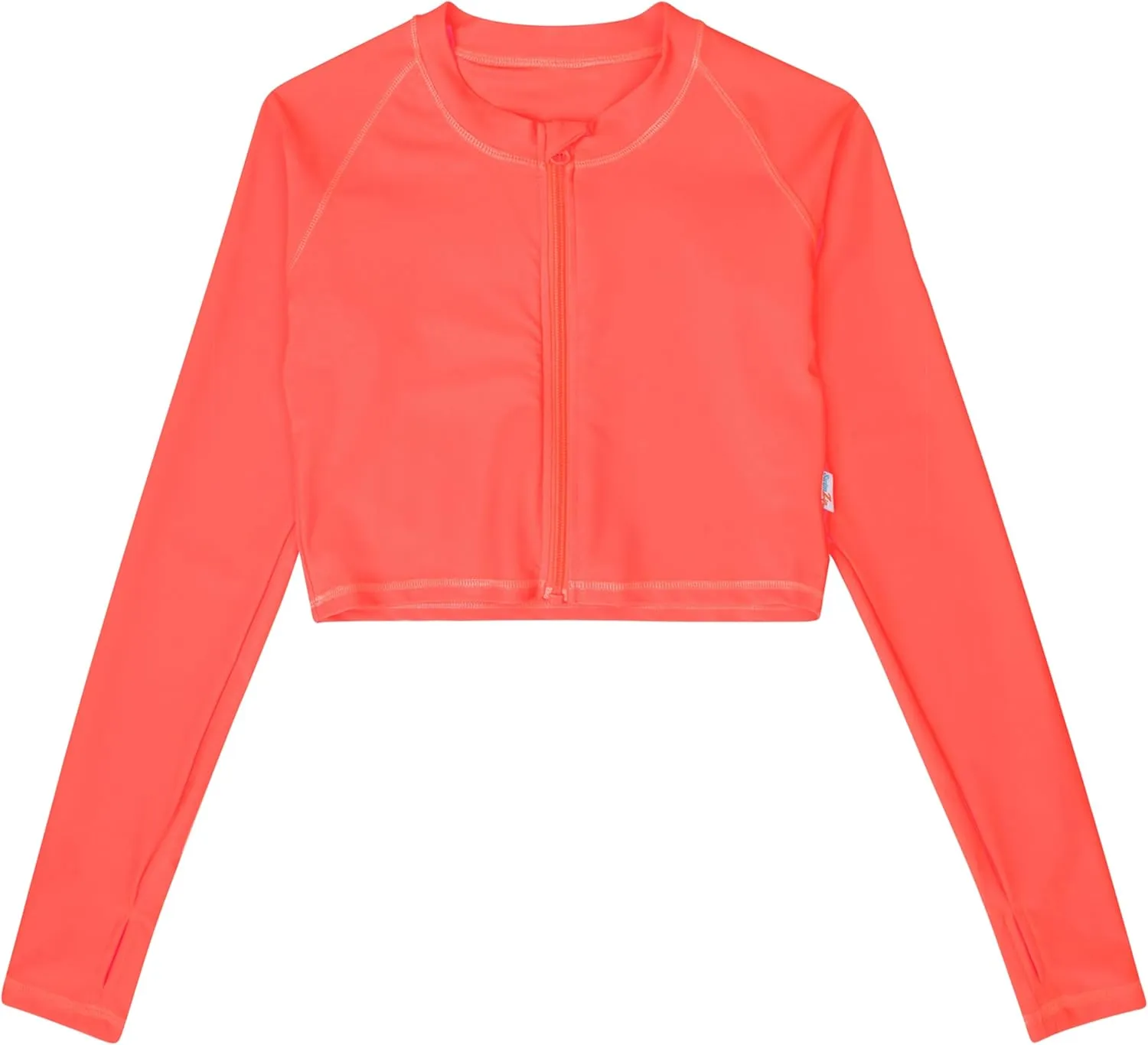 SwimZip Women's Long Sleeve Crop Top Rash Guard Swim Shirt - UPF 50  with Zipper