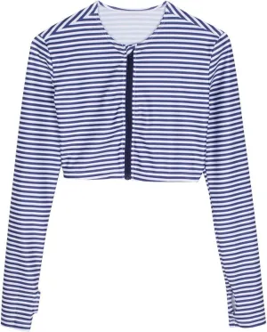 SwimZip Women's Long Sleeve Crop Top Rash Guard Swim Shirt - UPF 50  with Zipper