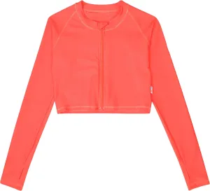 SwimZip Women's Long Sleeve Crop Top Rash Guard Swim Shirt - UPF 50  with Zipper