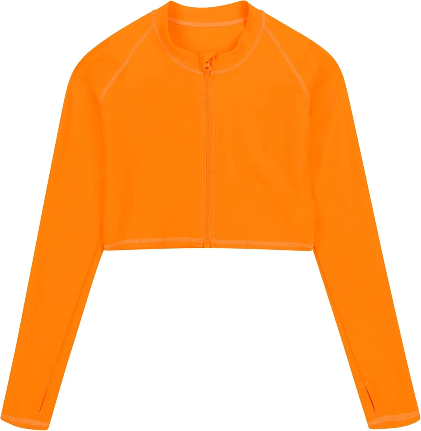 SwimZip Women's Long Sleeve Crop Top Rash Guard Swim Shirt - UPF 50  with Zipper