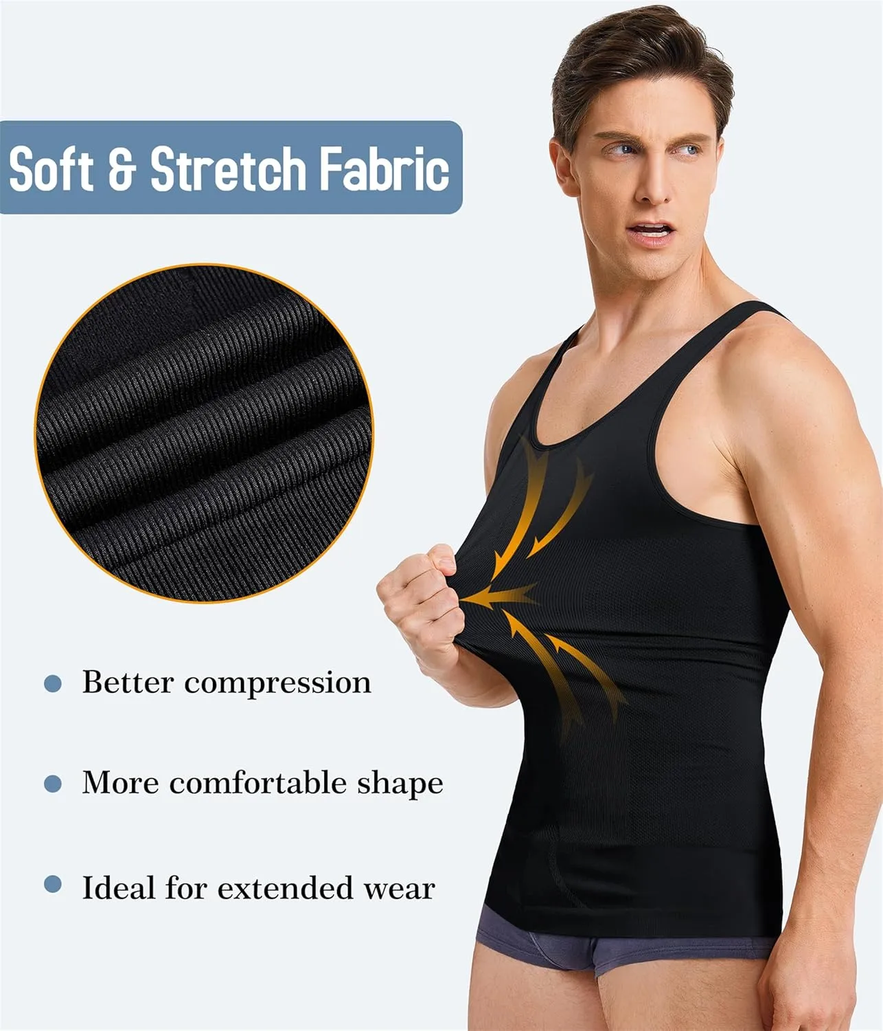 TAILONG 2 Pack Compression Shirt Men Slimming Body Shaper Vest Sleeveless Tank Top Workout Shirts