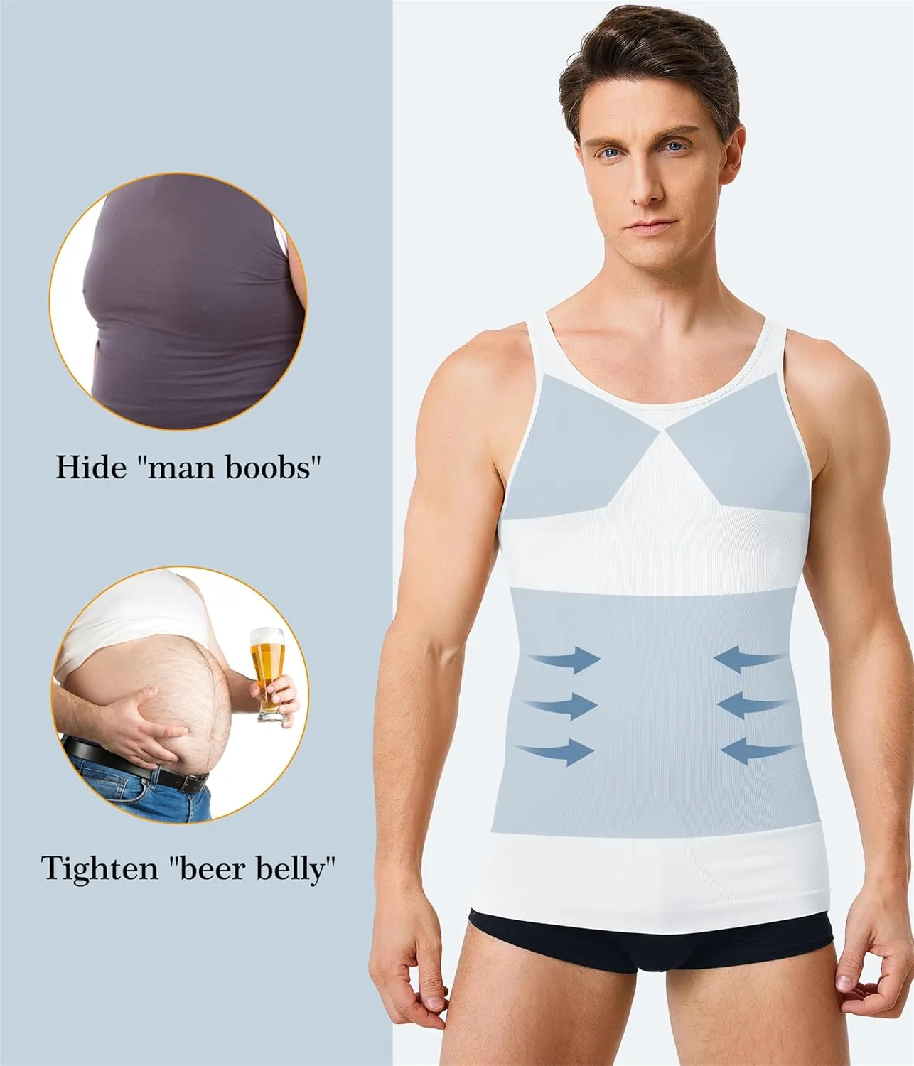 TAILONG 2 Pack Compression Shirt Men Slimming Body Shaper Vest Sleeveless Tank Top Workout Shirts