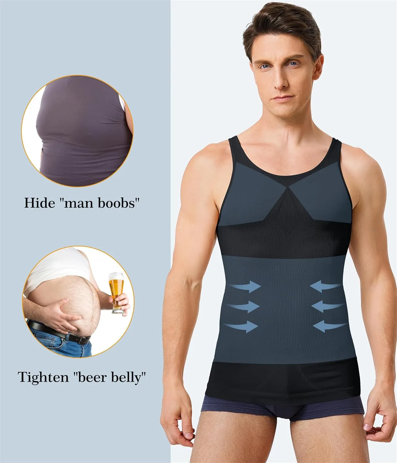TAILONG 2 Pack Compression Shirt Men Slimming Body Shaper Vest Sleeveless Tank Top Workout Shirts