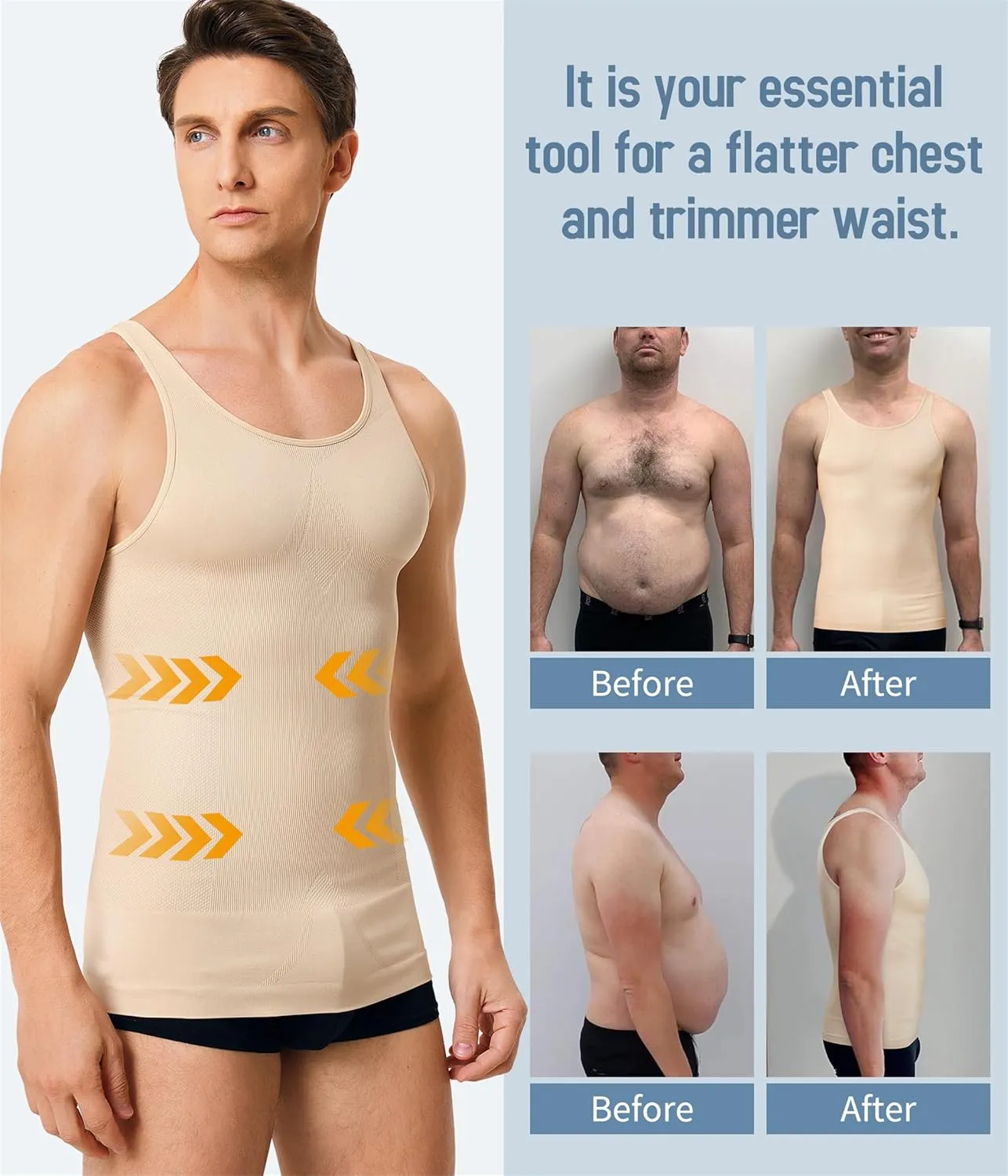 TAILONG 2 Pack Compression Shirt Men Slimming Body Shaper Vest Sleeveless Tank Top Workout Shirts