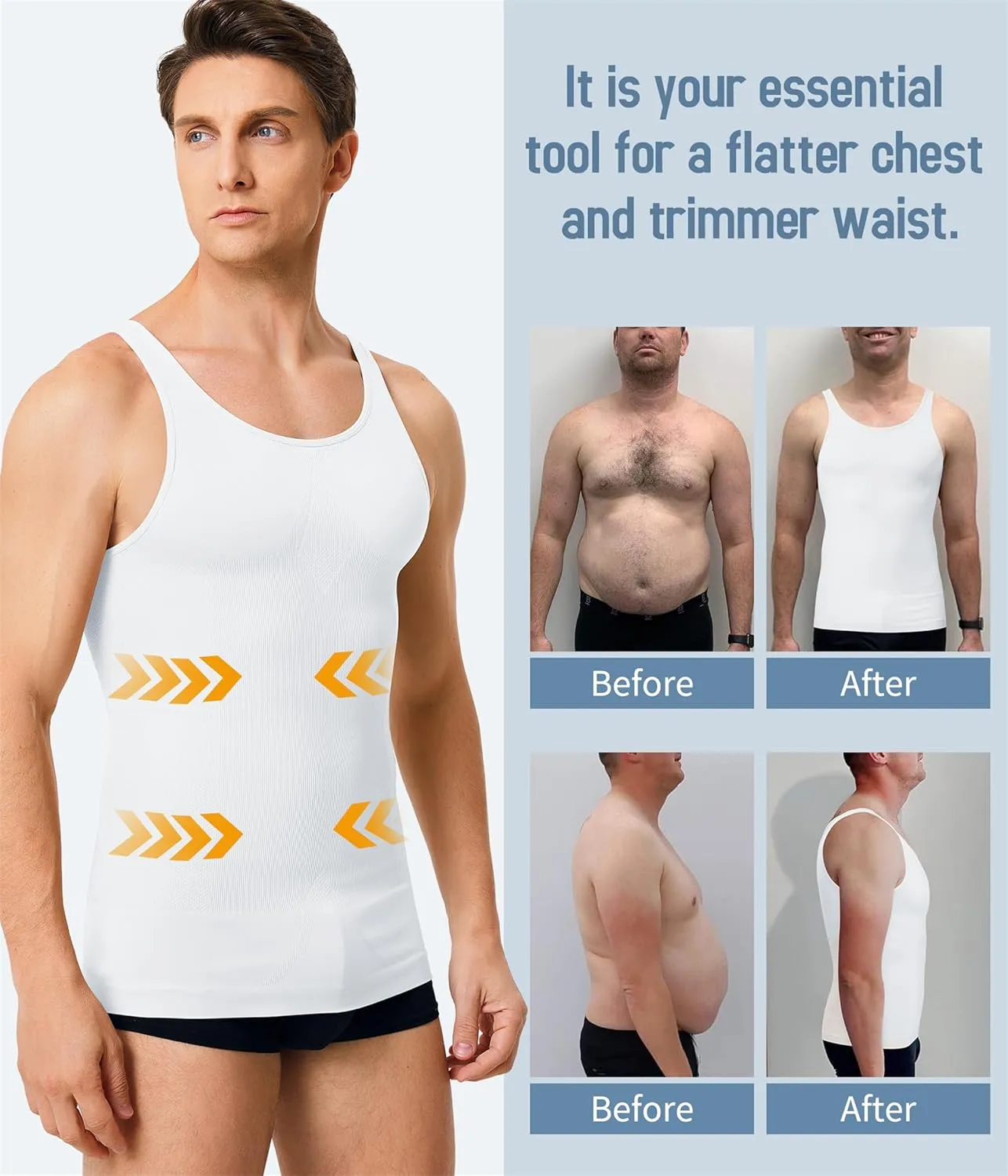 TAILONG 2 Pack Compression Shirt Men Slimming Body Shaper Vest Sleeveless Tank Top Workout Shirts