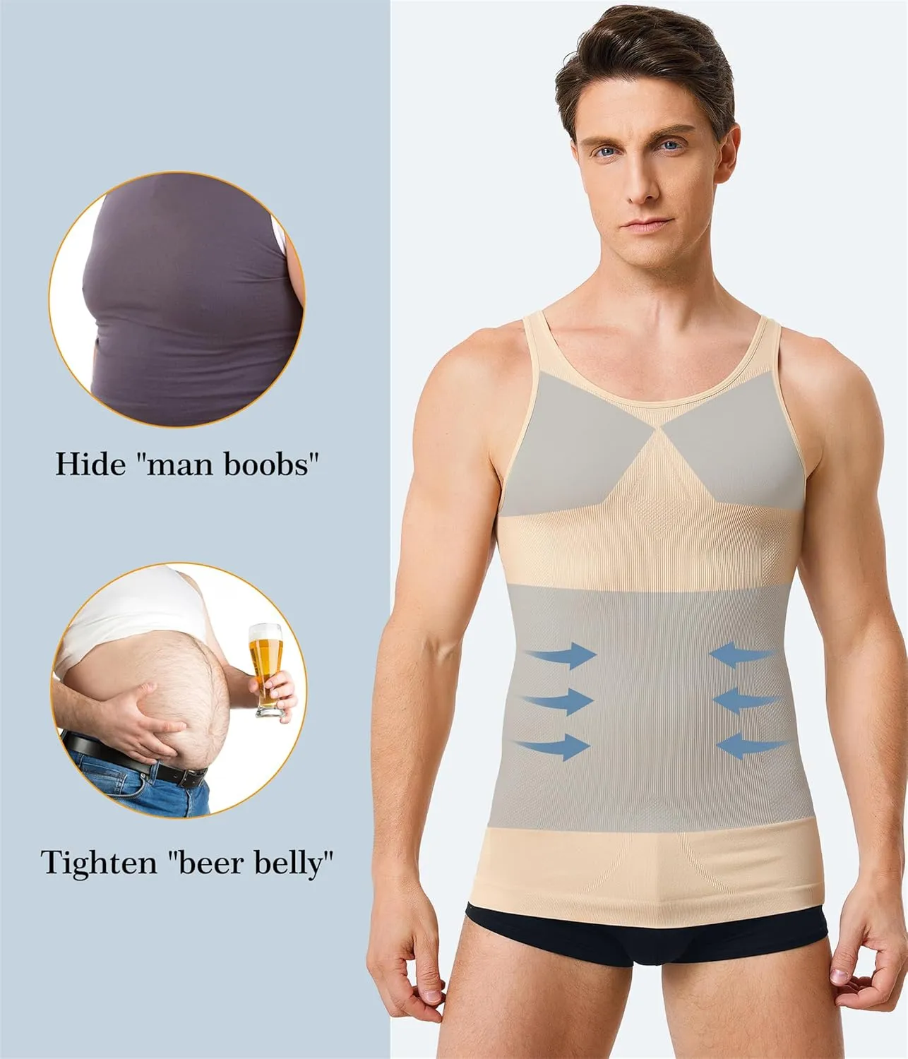 TAILONG 2 Pack Compression Shirt Men Slimming Body Shaper Vest Sleeveless Tank Top Workout Shirts