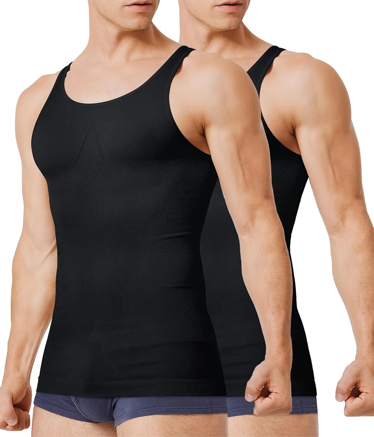 TAILONG 2 Pack Compression Shirt Men Slimming Body Shaper Vest Sleeveless Tank Top Workout Shirts