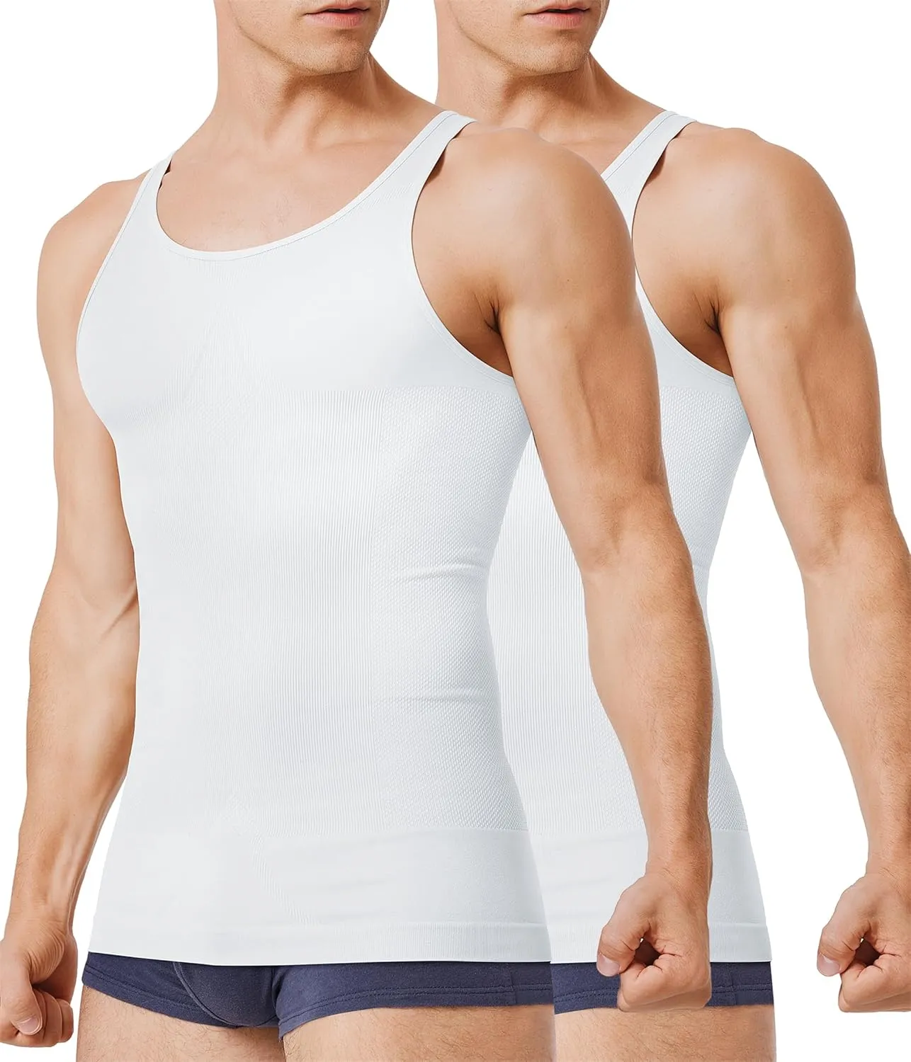 TAILONG 2 Pack Compression Shirt Men Slimming Body Shaper Vest Sleeveless Tank Top Workout Shirts