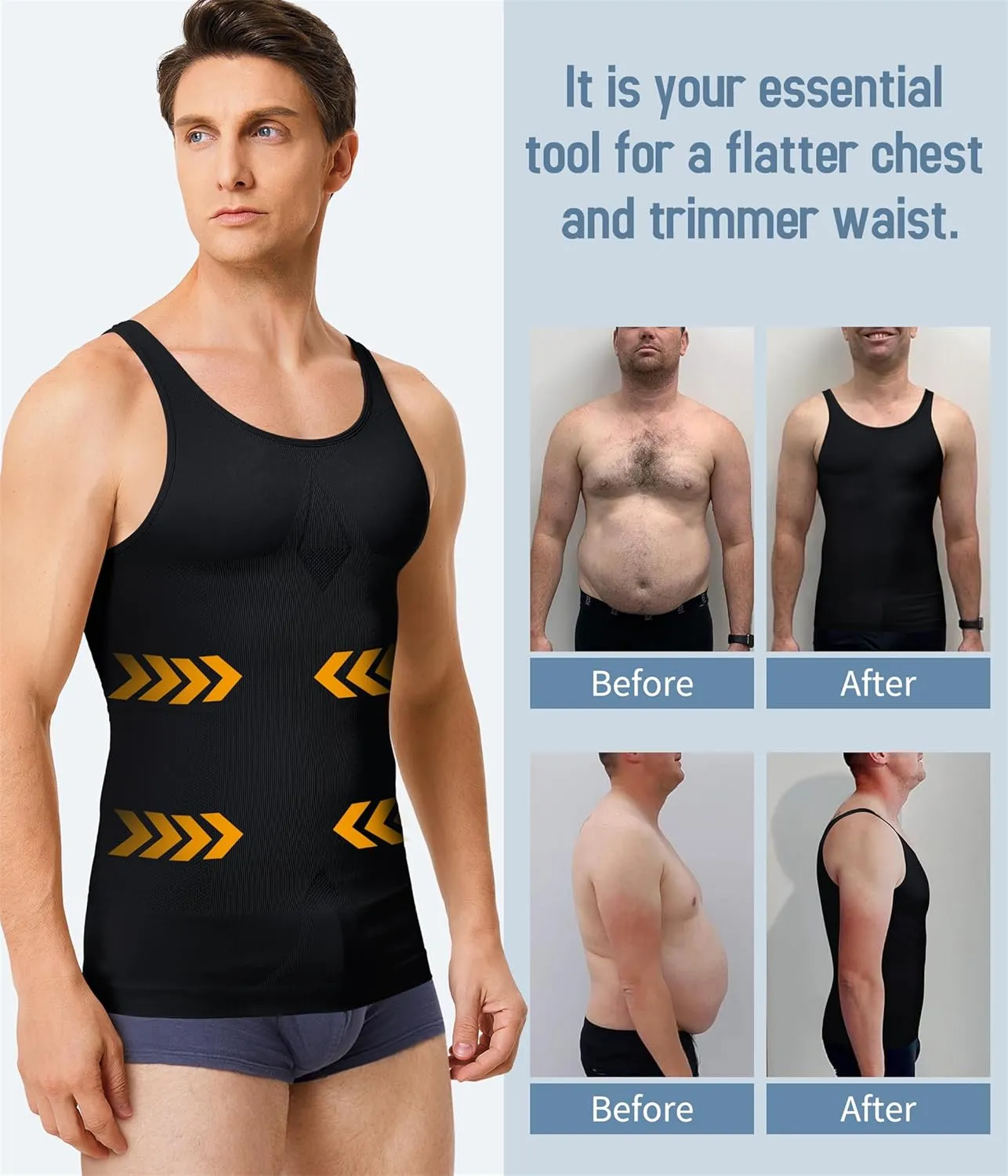 TAILONG 2 Pack Compression Shirt Men Slimming Body Shaper Vest Sleeveless Tank Top Workout Shirts