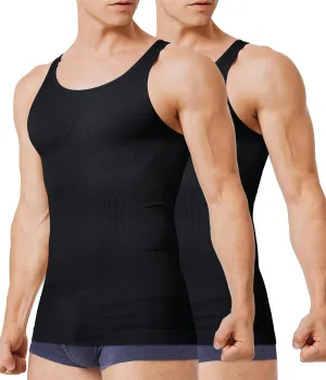 TAILONG 2 Pack Compression Shirt Men Slimming Body Shaper Vest Sleeveless Tank Top Workout Shirts