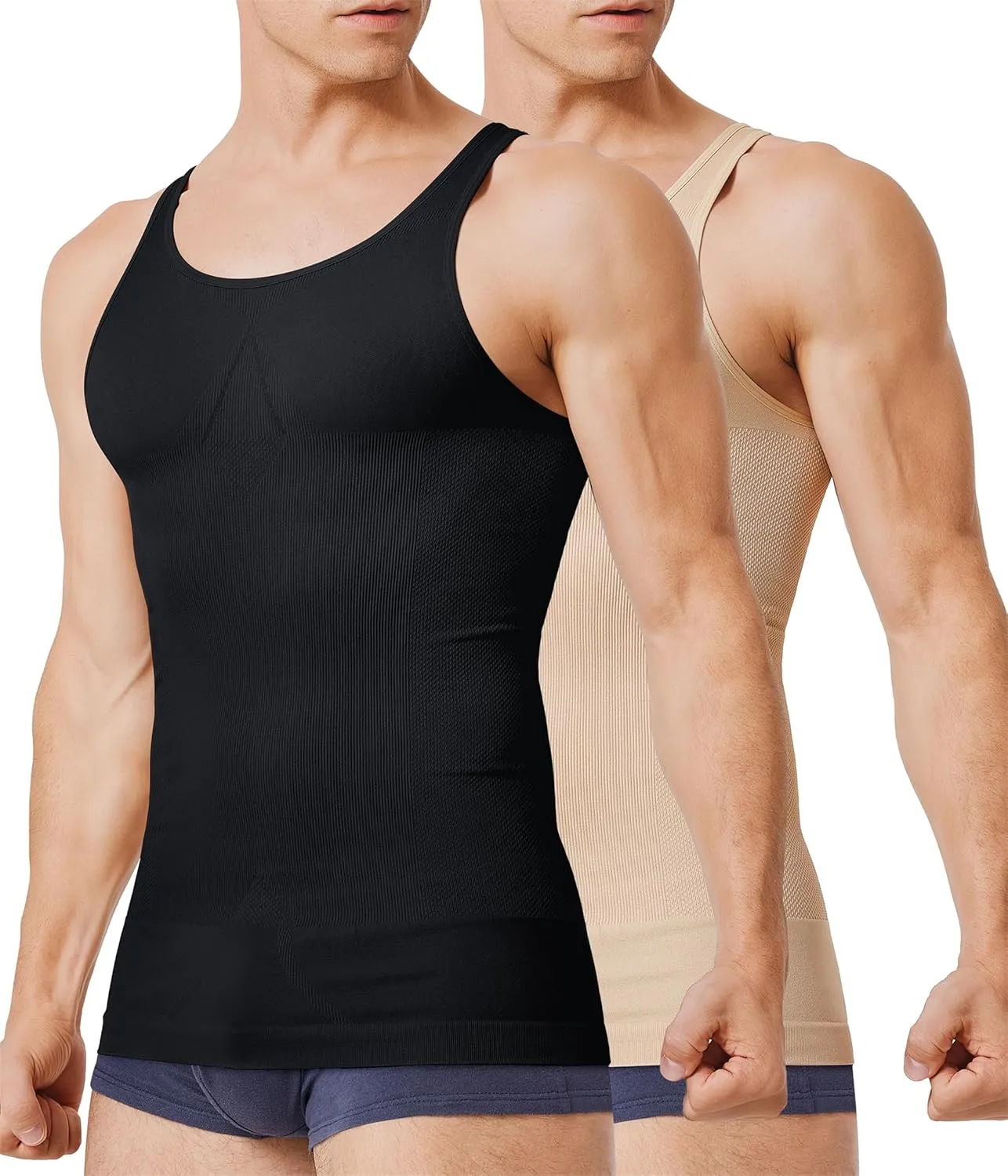 TAILONG 2 Pack Compression Shirt Men Slimming Body Shaper Vest Sleeveless Tank Top Workout Shirts