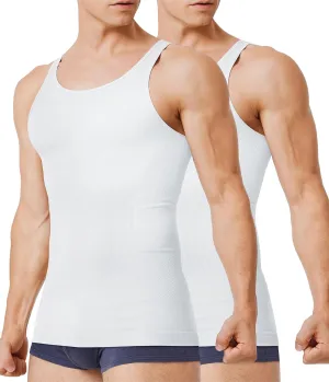 TAILONG 2 Pack Compression Shirt Men Slimming Body Shaper Vest Sleeveless Tank Top Workout Shirts