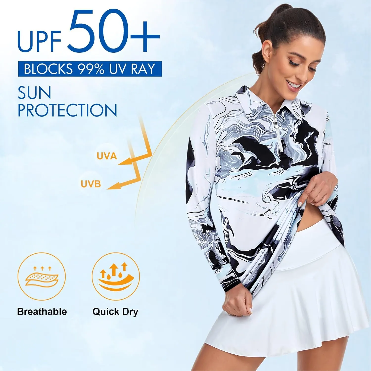 Tanst Sky Women's Golf Shirt UPF 50  Long Sleeve Quarter Zip Pullover Athletic Hiking Workout Tops