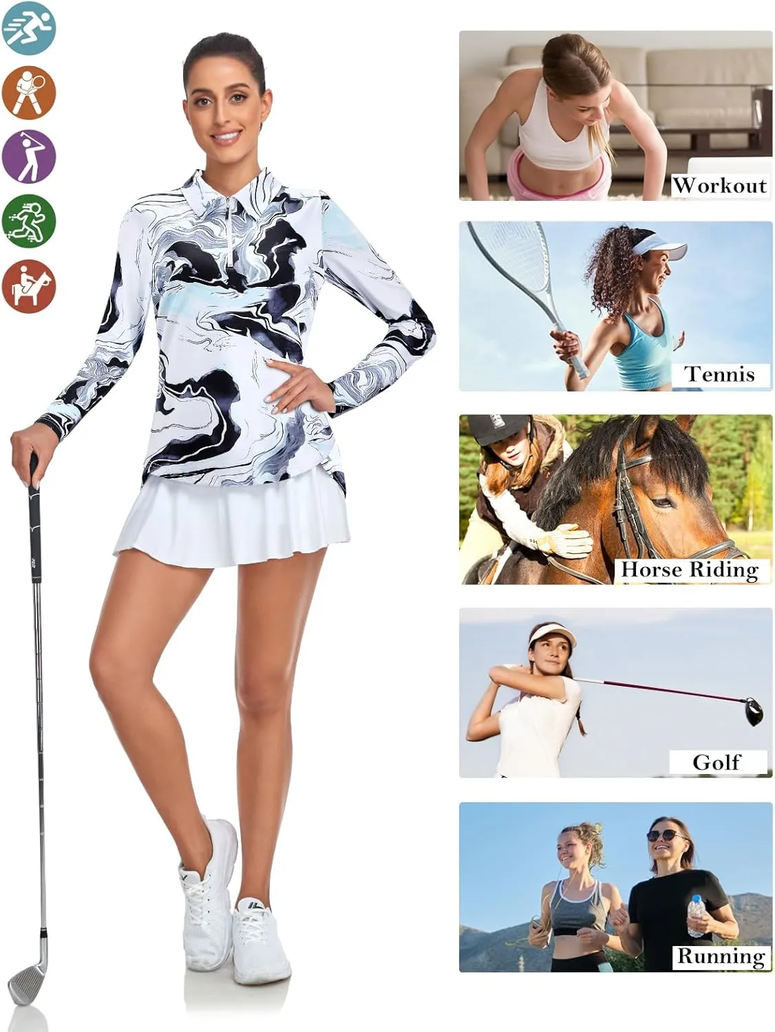Tanst Sky Women's Golf Shirt UPF 50  Long Sleeve Quarter Zip Pullover Athletic Hiking Workout Tops
