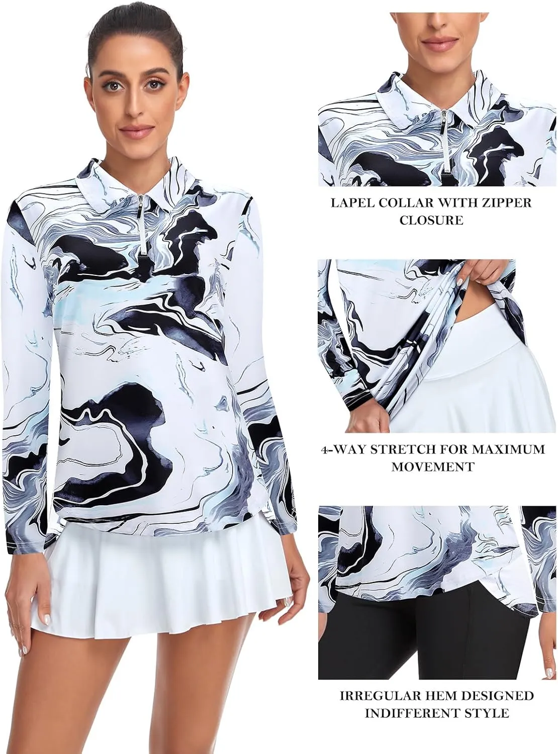 Tanst Sky Women's Golf Shirt UPF 50  Long Sleeve Quarter Zip Pullover Athletic Hiking Workout Tops