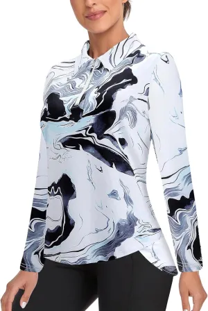 Tanst Sky Women's Golf Shirt UPF 50  Long Sleeve Quarter Zip Pullover Athletic Hiking Workout Tops
